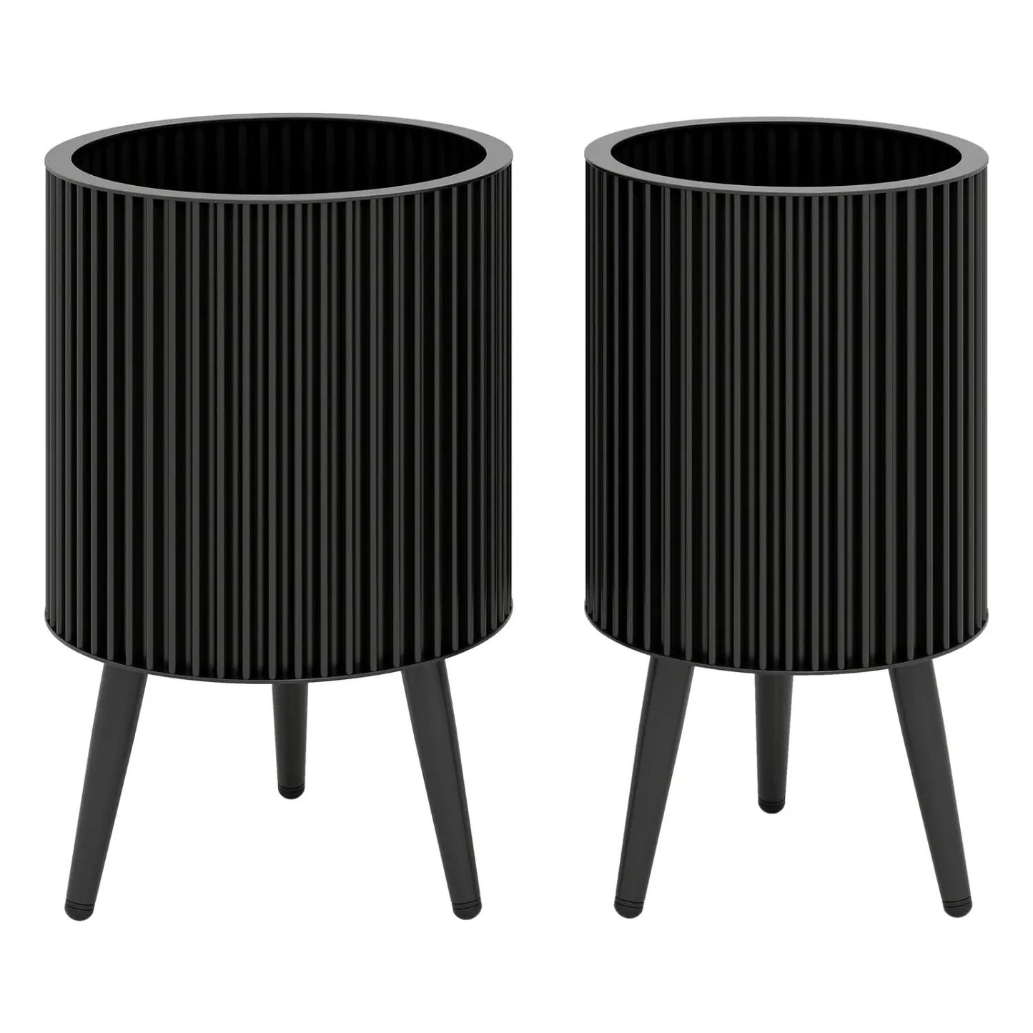 Fluted Metal Planter Pots with Stand Set of Two