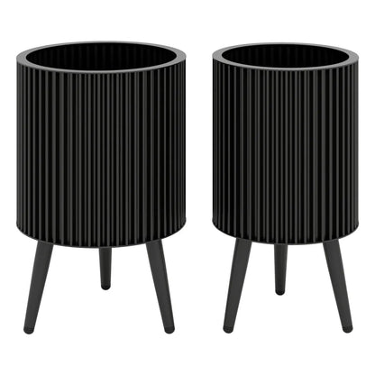 Fluted Metal Planter Pots with Stand Set of Two