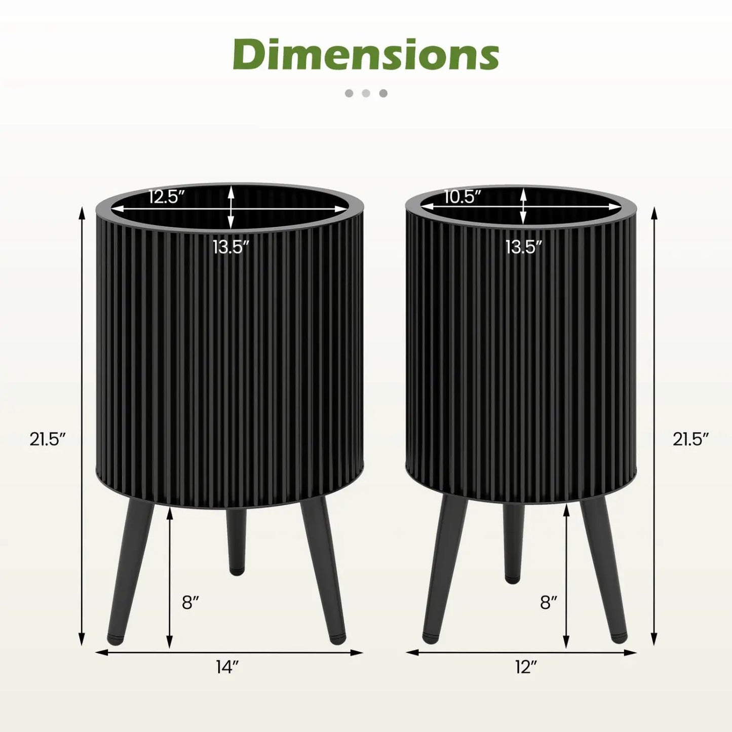 Fluted Metal Planter Pots with Stand Set of Two