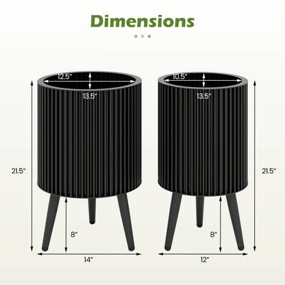 Fluted Metal Planter Pots with Stand Set of Two
