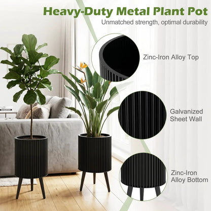 Fluted Metal Planter Pots with Stand Set of Two