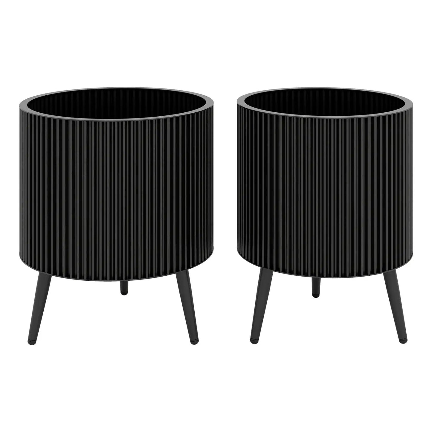 Fluted Metal Planter Pots with Stand Set of Two