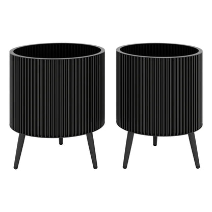 Fluted Metal Planter Pots with Stand Set of Two