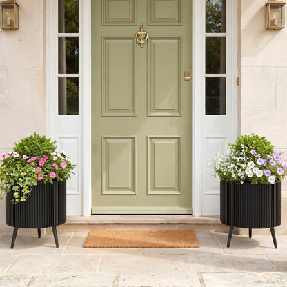 Fluted Metal Planter Pots with Stand Set of Two
