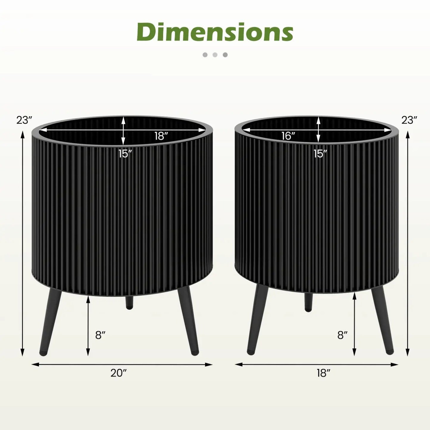 Fluted Metal Planter Pots with Stand Set of Two