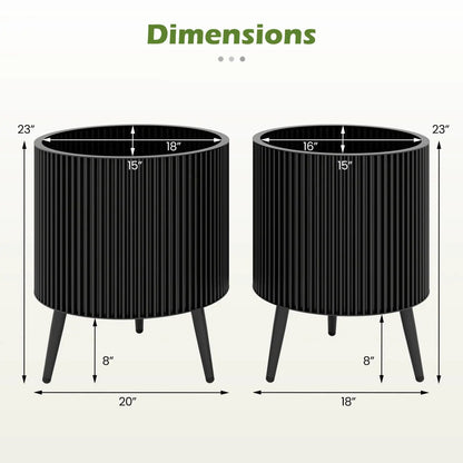 Fluted Metal Planter Pots with Stand Set of Two