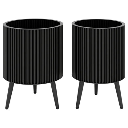 Fluted Metal Planter Pots with Stand Set of Two