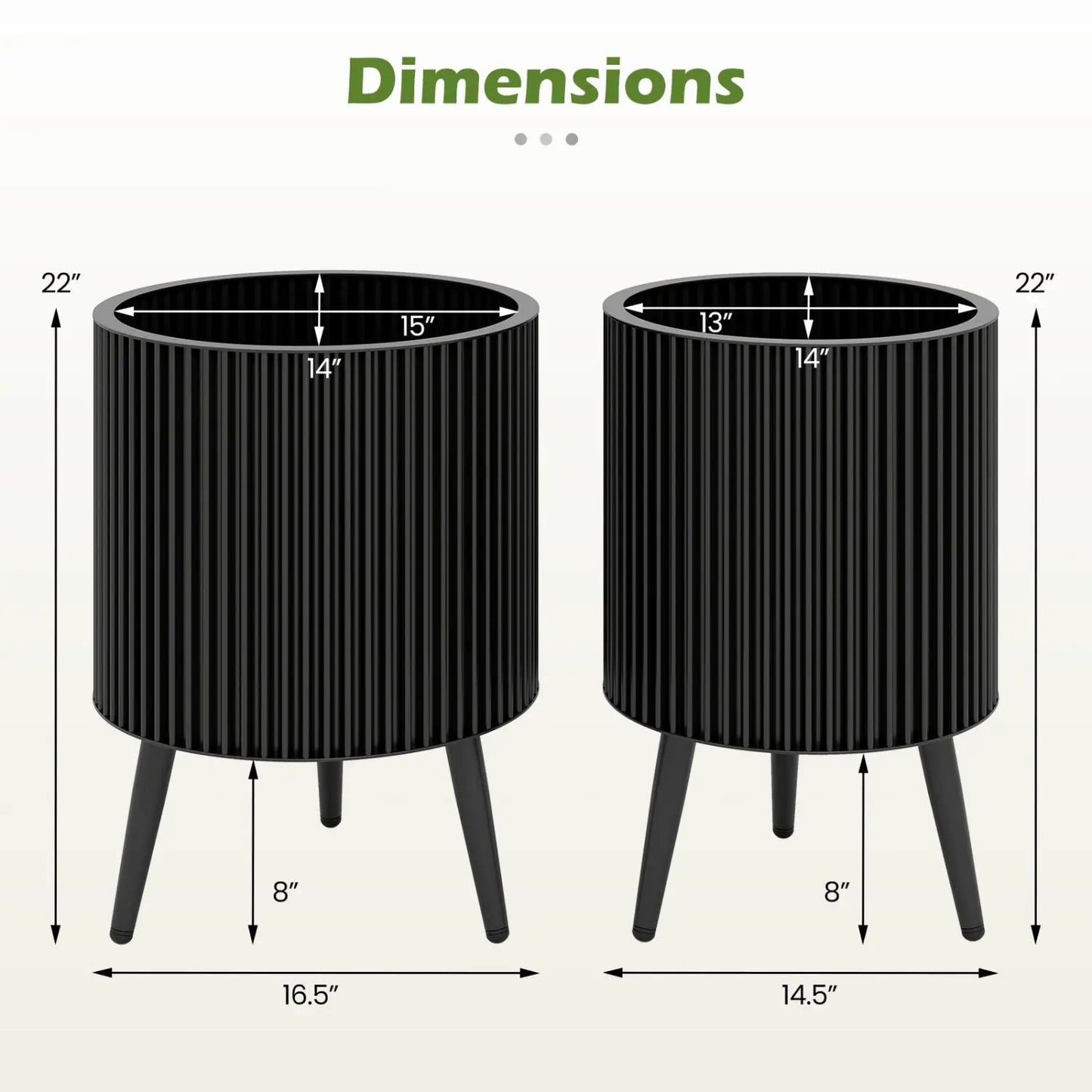 Fluted Metal Planter Pots with Stand Set of Two