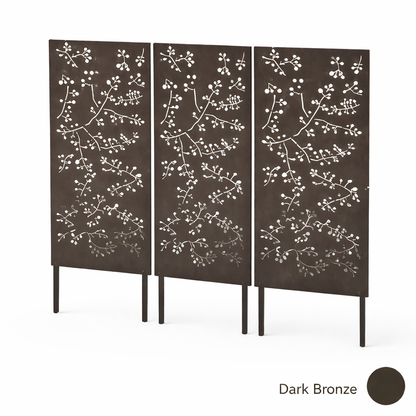 Outdoor metal privacy screen panel, wattle twig design, 3-panel dark bronze Rustica Ornamentals on Tampa Home & Garden Store