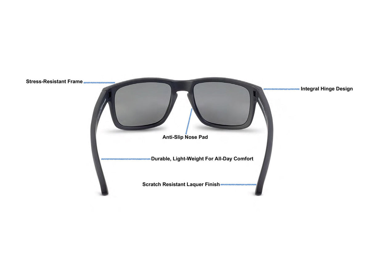 Decoy Blackout sunglasses by Skeleton Optics with stress-resistant frame, integral hinge design, and anti-slip nose pad on Tampa Home & Garden Store