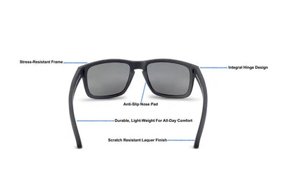 Decoy Blackout sunglasses by Skeleton Optics with stress-resistant frame, integral hinge design, and anti-slip nose pad on Tampa Home & Garden Store