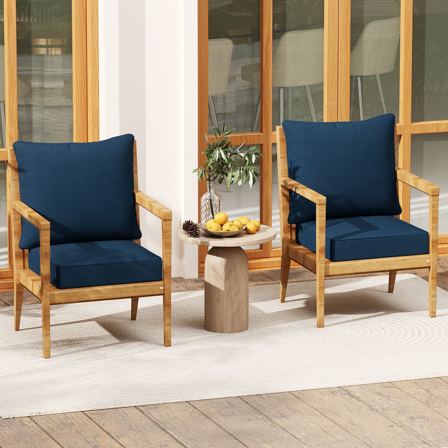 Juego de almohadones profundos para silla con cuerdas para interior y exterior - Azul