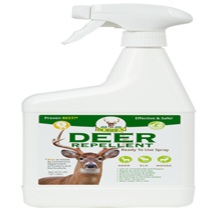 Bobbex Deer Repellent spray bottle, white plastic with green label and deer image on Tampa Home & Garden Store