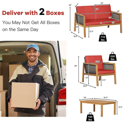 Juego de muebles de patio de ratán de 4 piezas con cojines extraíbles - Rojo