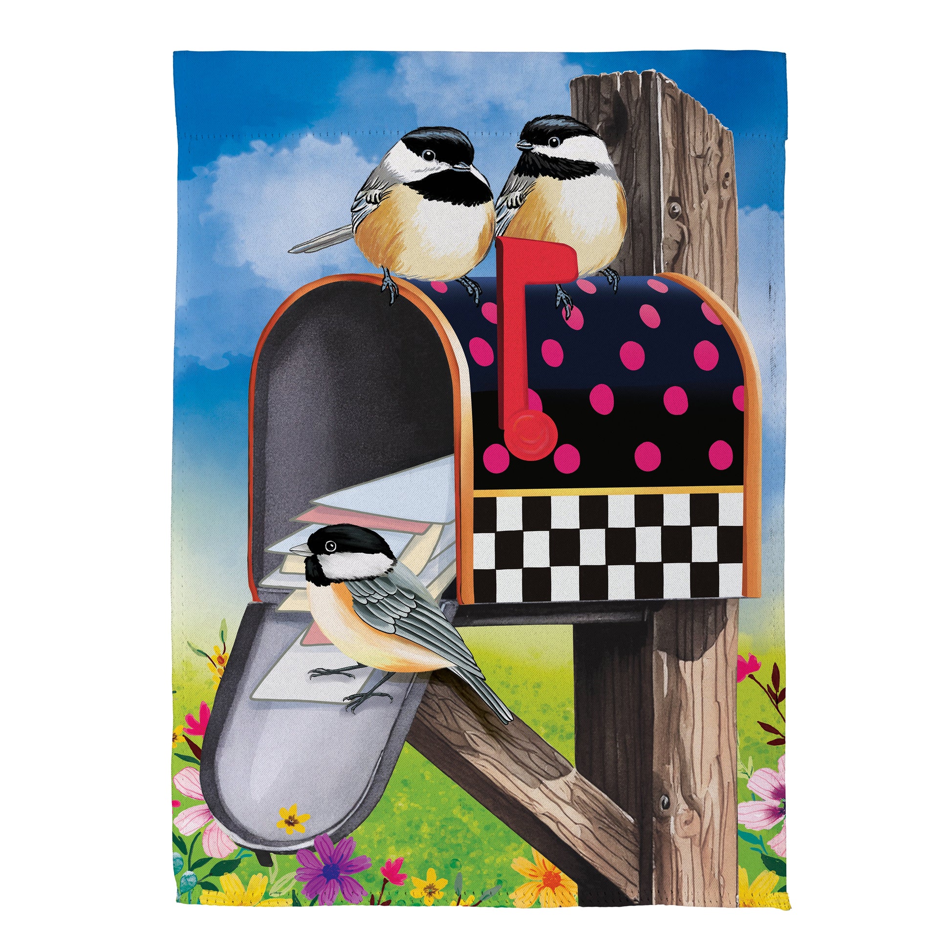 Delivery Chickadees Suede House Flag - Tampa Home & Garden Store