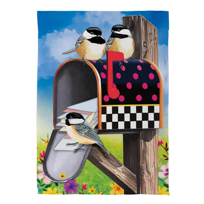 Delivery Chickadees Suede House Flag - Tampa Home & Garden Store