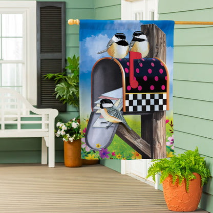 Delivery Chickadees Suede House Flag - Tampa Home & Garden Store