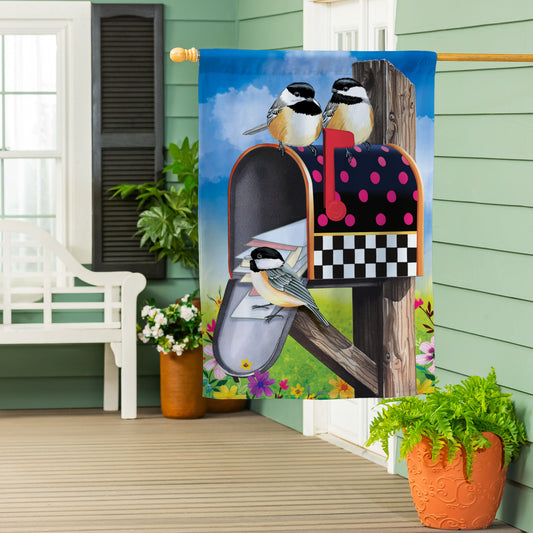 Delivery Chickadees Suede House Flag - Tampa Home & Garden Store