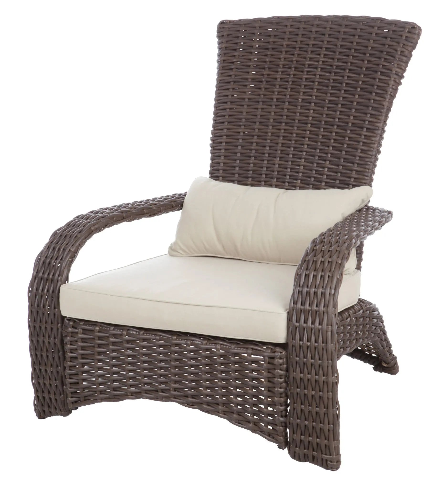 Deluxe Coconino wicker chair lumbar pillow in dark brown weave with cream cushion on Tampa Home & Garden Store