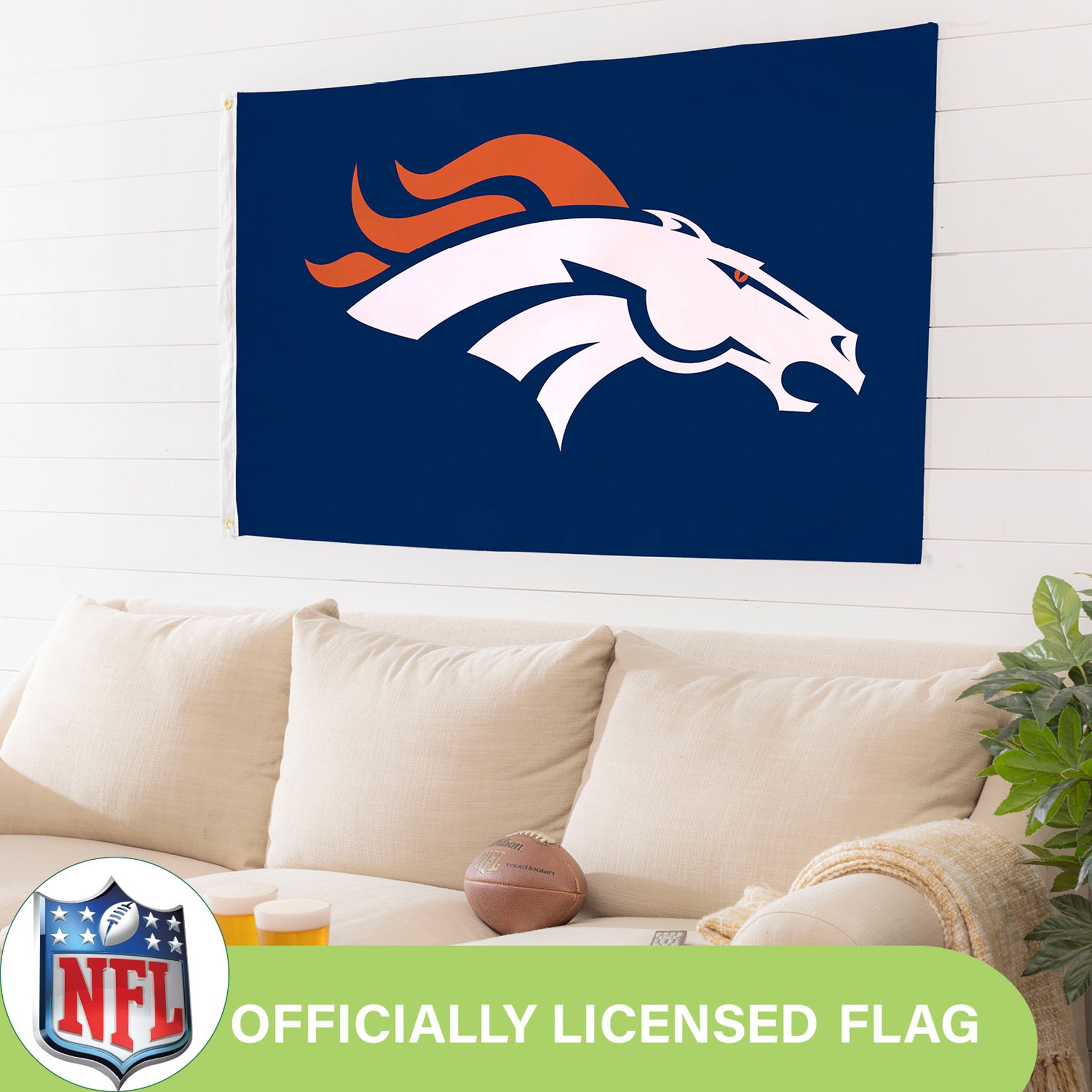 Denver Broncos Single Sided Flag with 2 Grommets, 3'x5' - Tampa Home & Garden Store