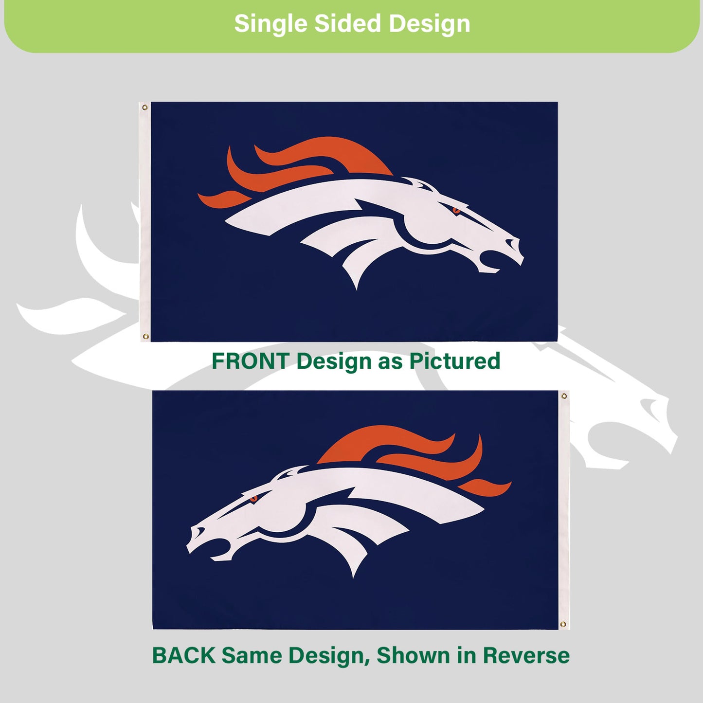 Denver Broncos Single Sided Flag with 2 Grommets, 3'x5' - Tampa Home & Garden Store