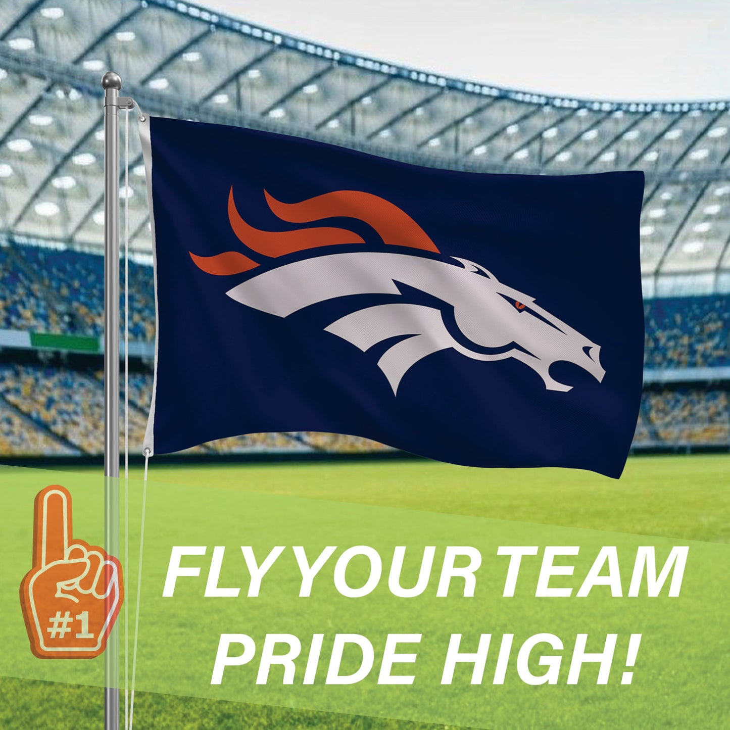 Denver Broncos Single Sided Flag with 2 Grommets, 3'x5' - Tampa Home & Garden Store