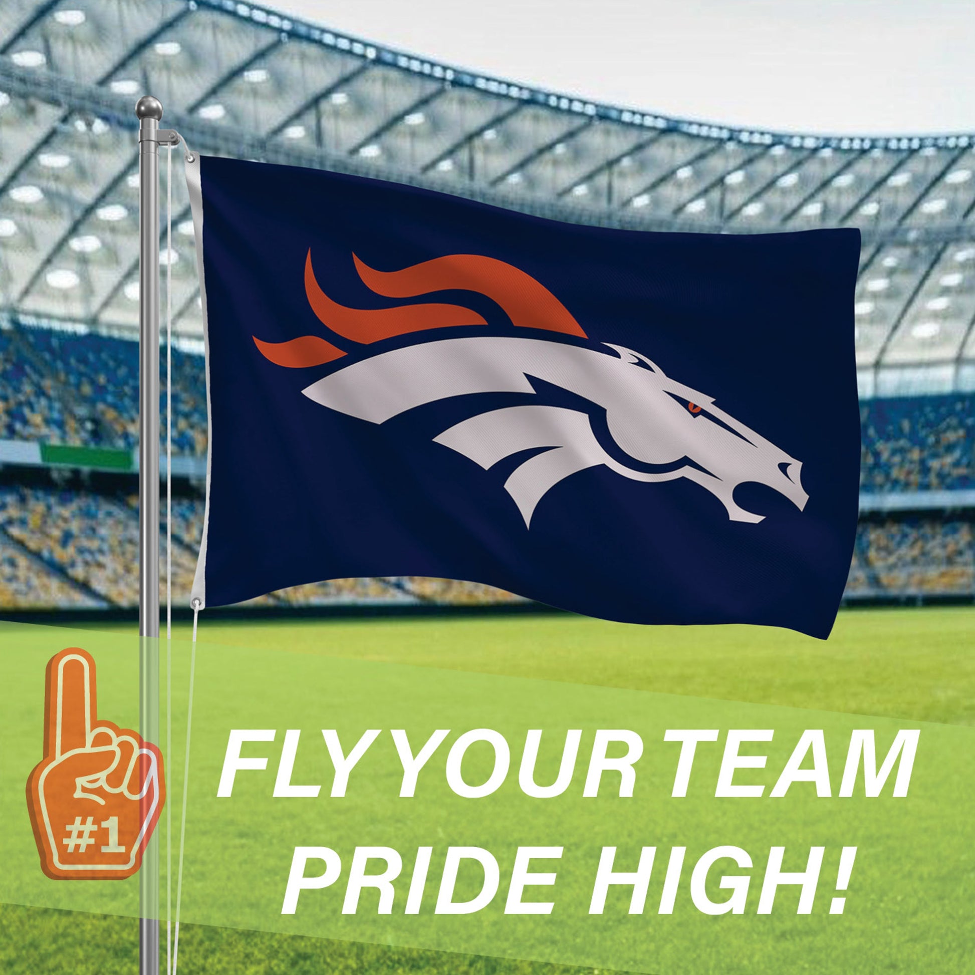 Denver Broncos Single Sided Flag with 2 Grommets, 3'x5' - Tampa Home & Garden Store