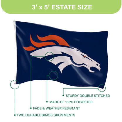 Denver Broncos Single Sided Flag with 2 Grommets, 3'x5' - Tampa Home & Garden Store