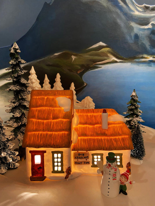 Department 56 Christmas Village Accessories. Illuminated Cottage of Bob Cratchit and Tiny Tim. Dicken's Village Series. - Tampa Home & Garden Store