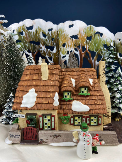 Department 56 Christmas Village Accessories. Illuminated Cottage of Bob Cratchit and Tiny Tim. Dicken's Village Series. - Tampa Home & Garden Store