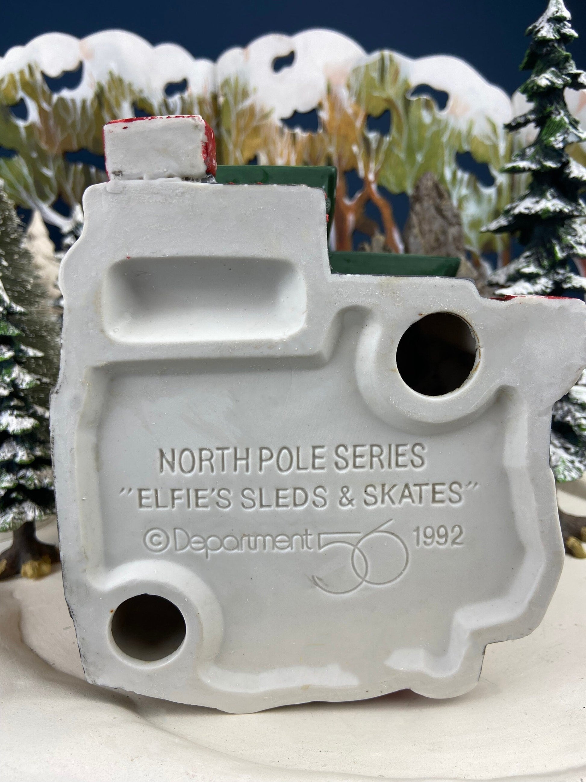 Department 56 Illuminated House. Elfie's Sleds and Skates. North Pole Series. Hand Painted Porcelain Building with Lights. Christmas Decor. - Tampa Home & Garden Store