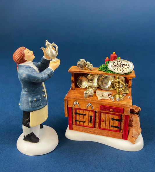 Dept. 56 Figurines. Silver for Sale. Christmas Village Accessories. Silverware Vendor & Cabinet with Silver. New England Village Series. - Tampa Home & Garden Store