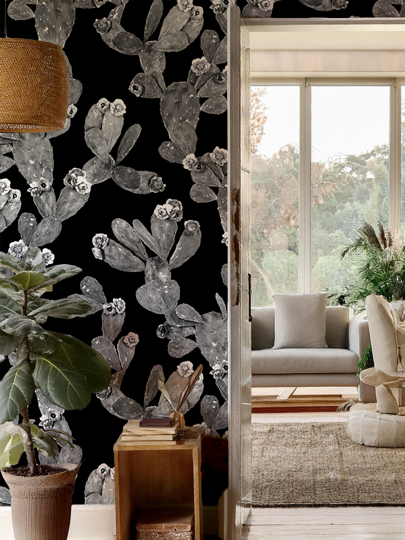 Desert Blooms Wallpaper, black and gray - Tampa Home & Garden Store
