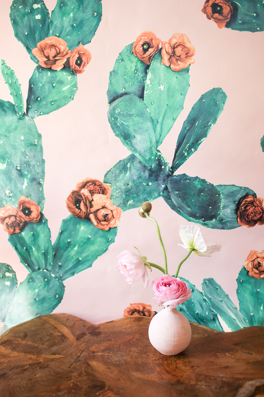 Desert Blooms Wallpaper, pink and terra cotta - Tampa Home & Garden Store