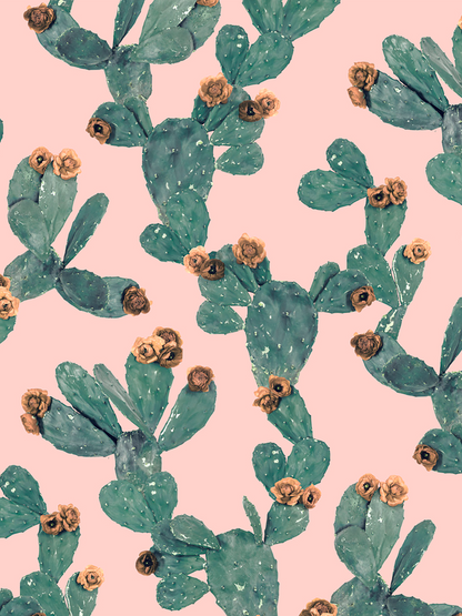 Desert Blooms Wallpaper, pink and terra cotta - Tampa Home & Garden Store