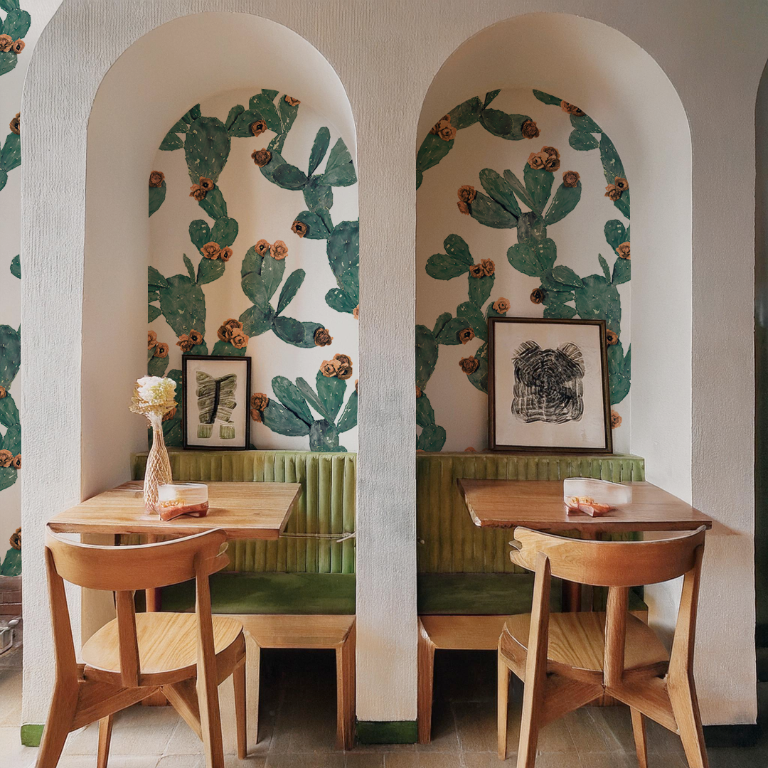 Desert Blooms Wallpaper, white and terra cotta - Tampa Home & Garden Store