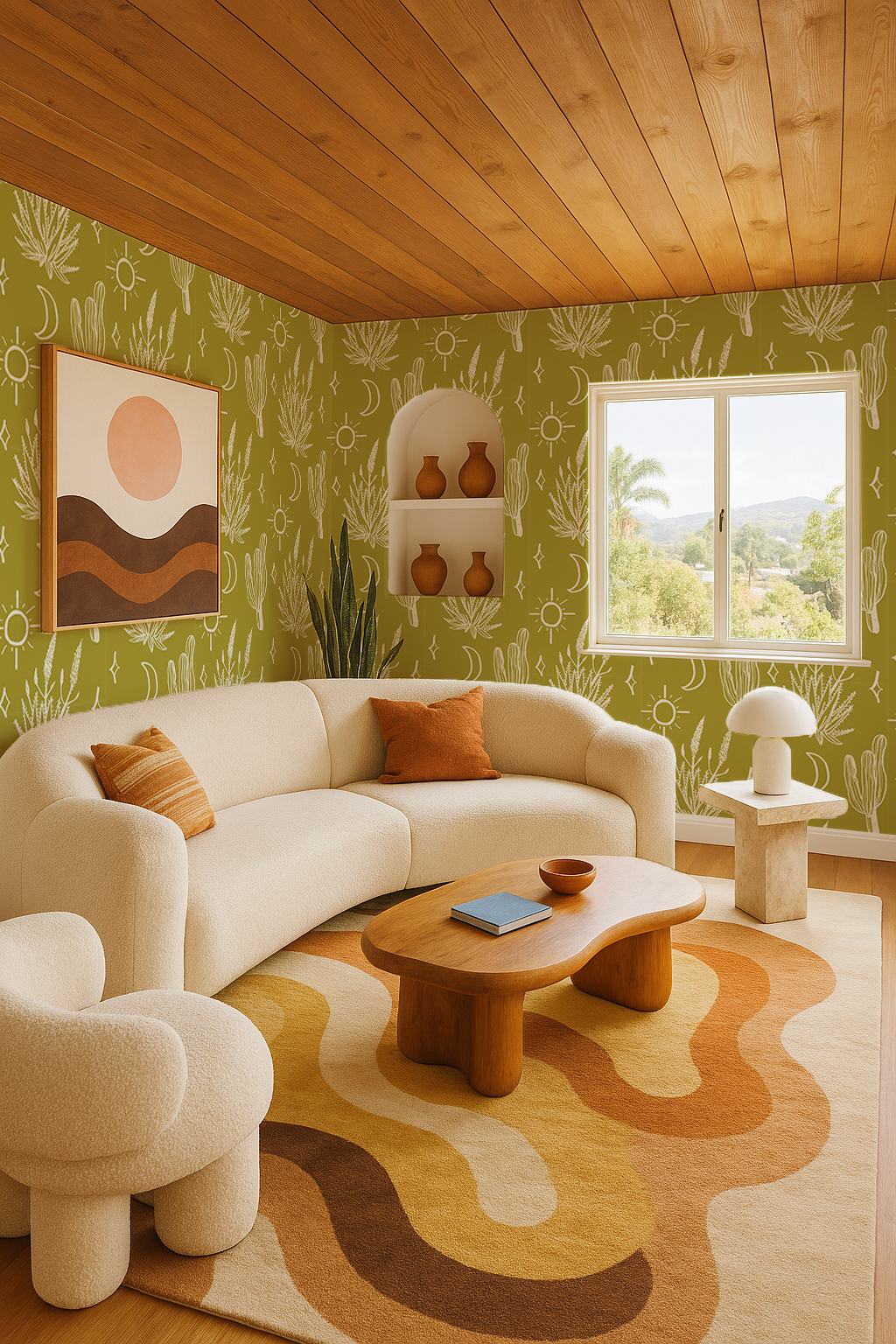 Desert Sky Wallpaper, large pattern, chartreuse - Tampa Home & Garden Store
