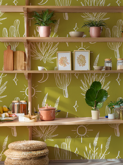 Desert Sky Wallpaper, large pattern, chartreuse - Tampa Home & Garden Store