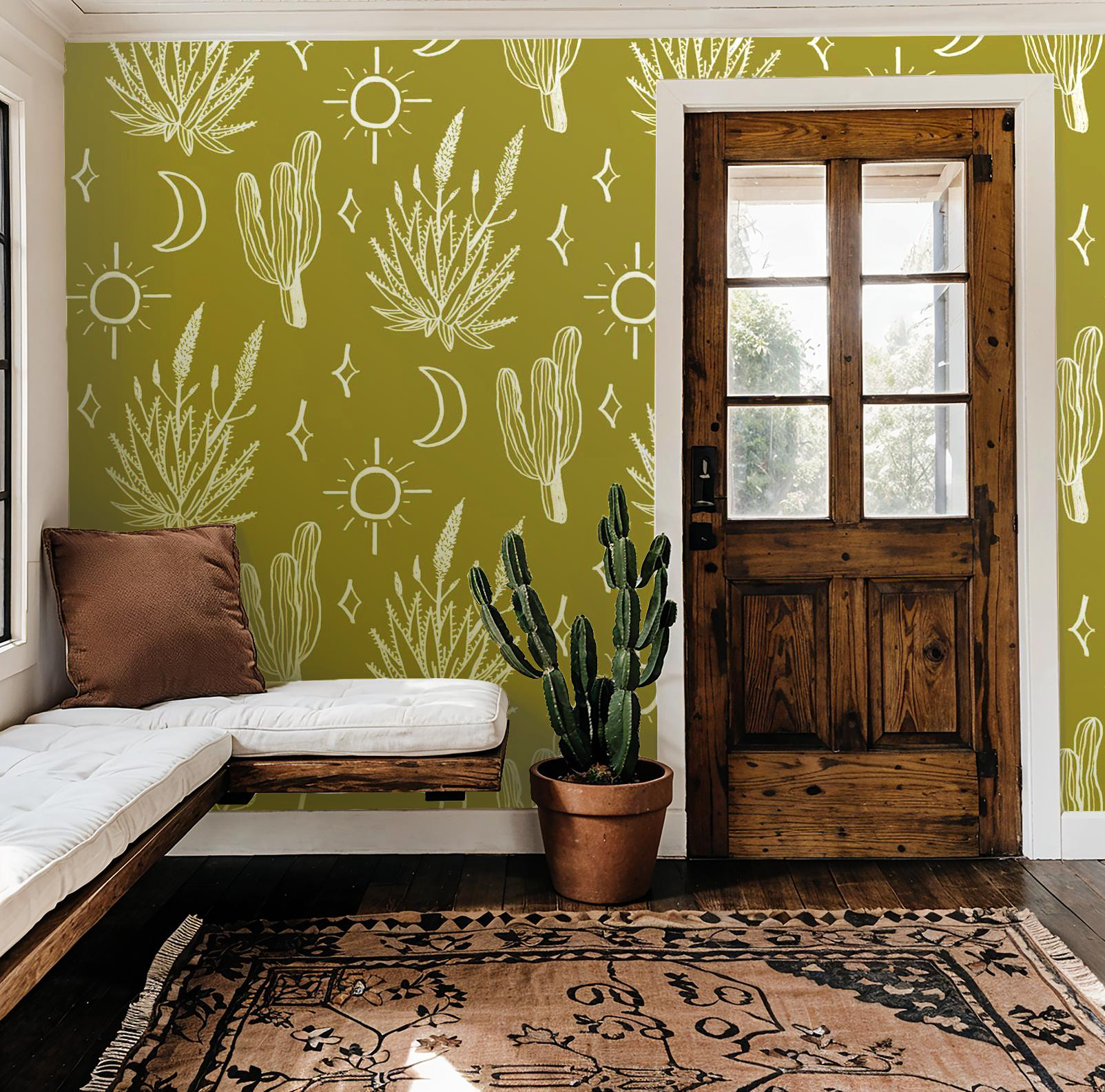 Desert Sky Wallpaper, large pattern, chartreuse - Tampa Home & Garden Store