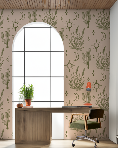 Desert Sky Wallpaper, large pattern, clay and green - Tampa Home & Garden Store