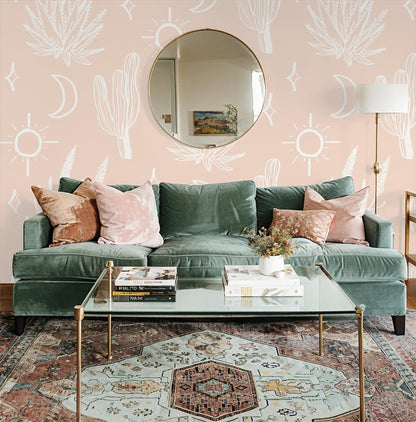 Desert Sky Wallpaper, large pattern, clay and white - Tampa Home & Garden Store