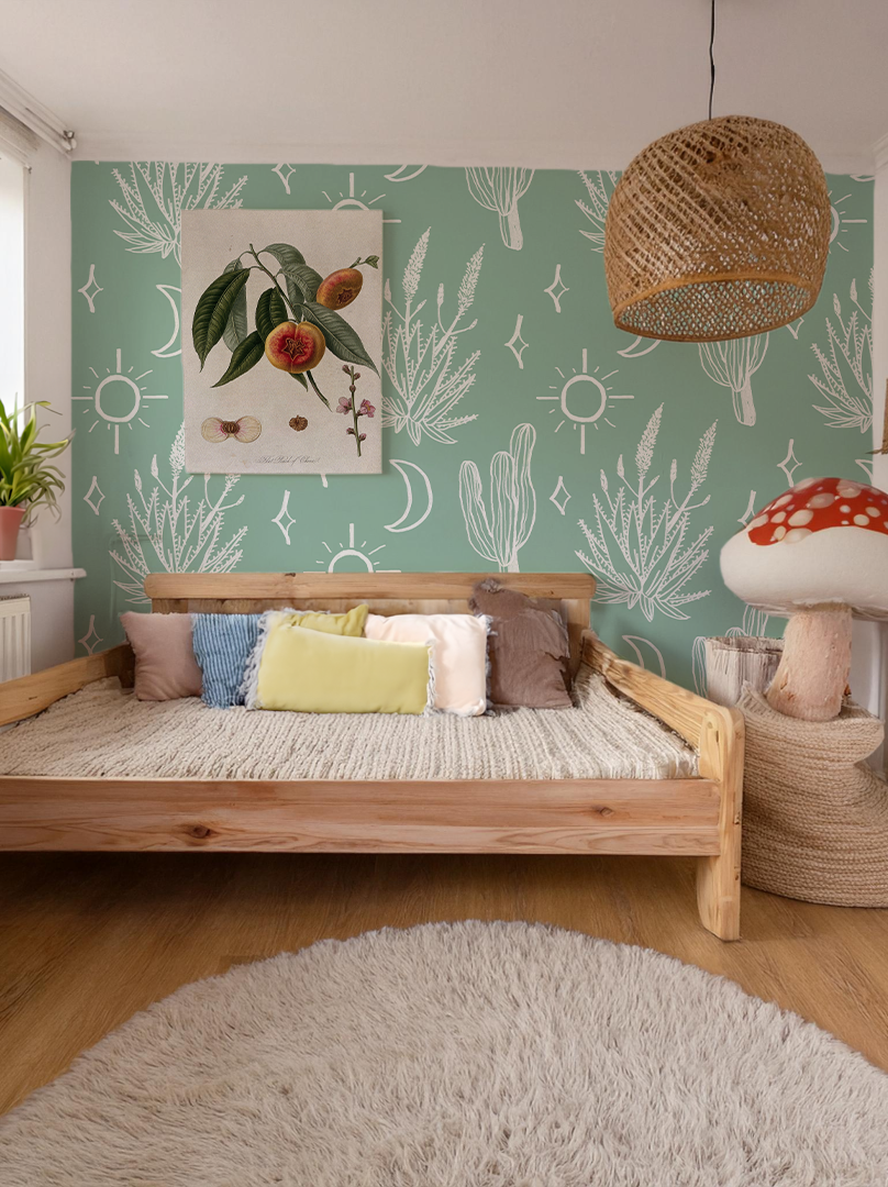 Desert Sky Wallpaper, large pattern, mint and white - Tampa Home & Garden Store