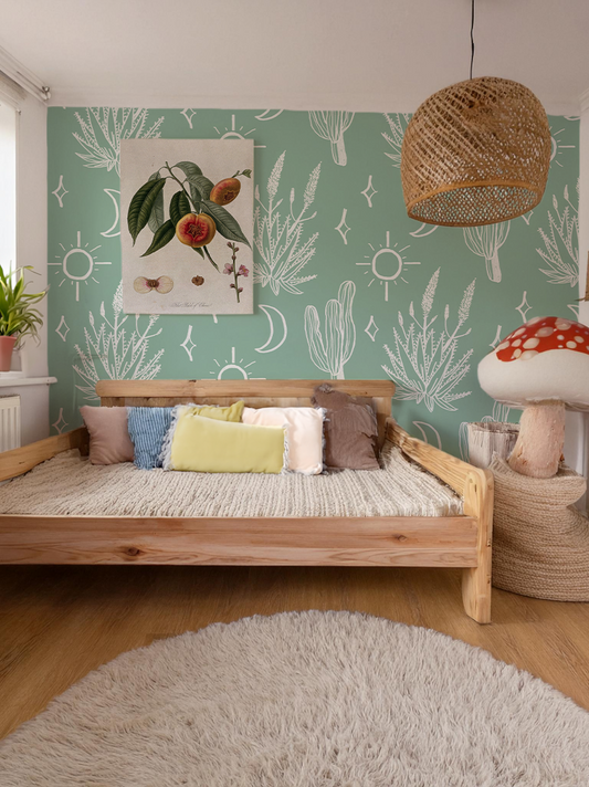 Desert Sky Wallpaper, large pattern, mint and white - Tampa Home & Garden Store