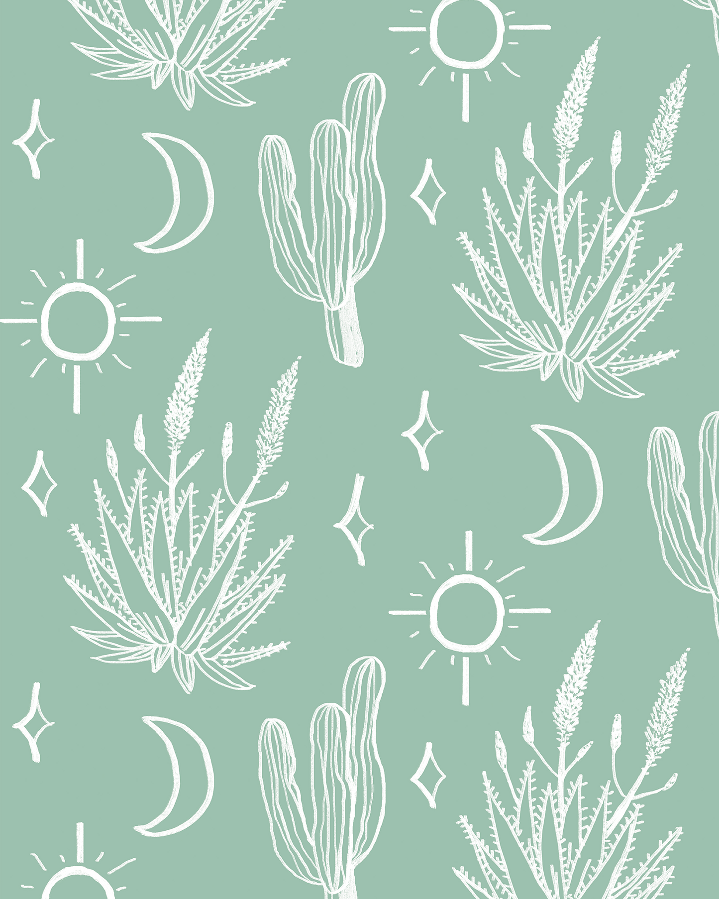 Desert Sky Wallpaper, large pattern, mint and white - Tampa Home & Garden Store