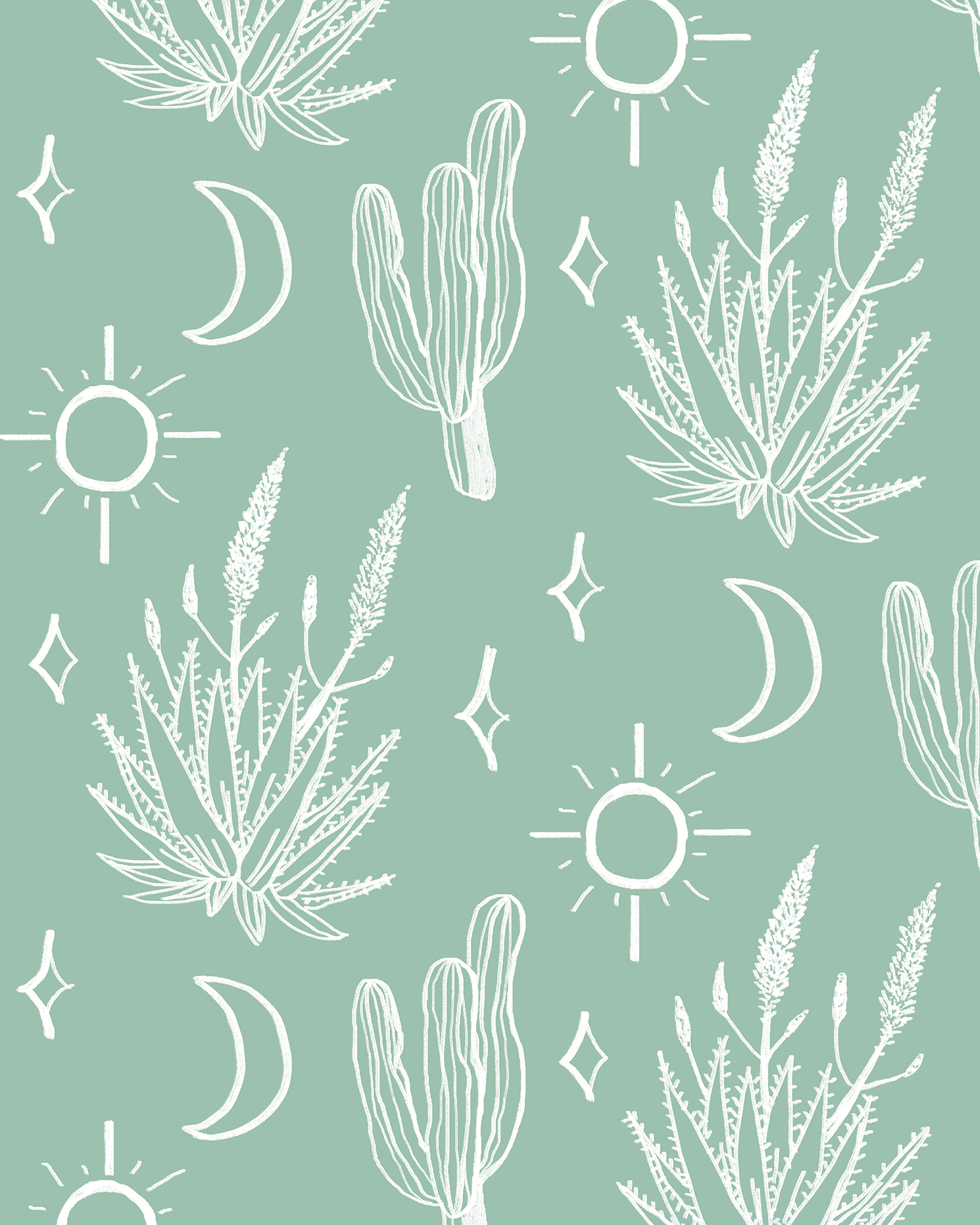 Desert Sky Wallpaper, large pattern, mint and white - Tampa Home & Garden Store