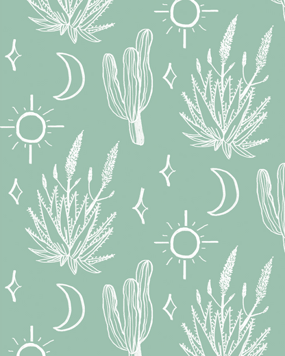 Desert Sky Wallpaper, large pattern, mint and white - Tampa Home & Garden Store