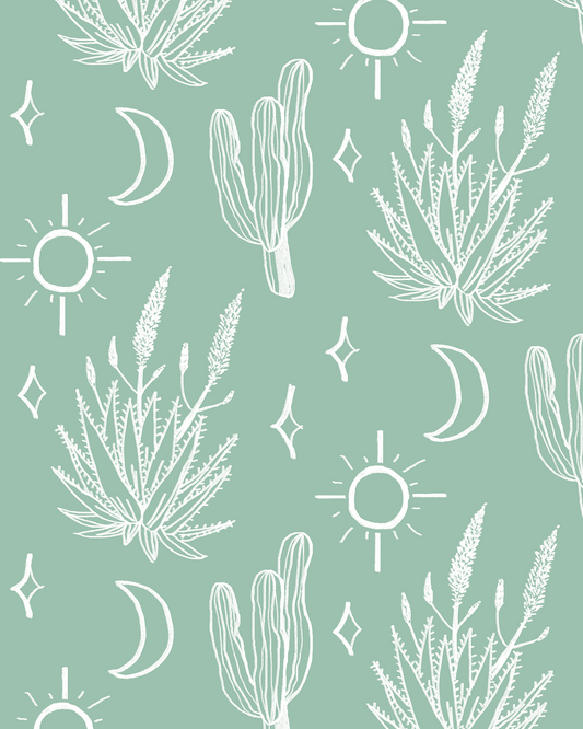 Desert Sky Wallpaper, large pattern, mint and white - Tampa Home & Garden Store