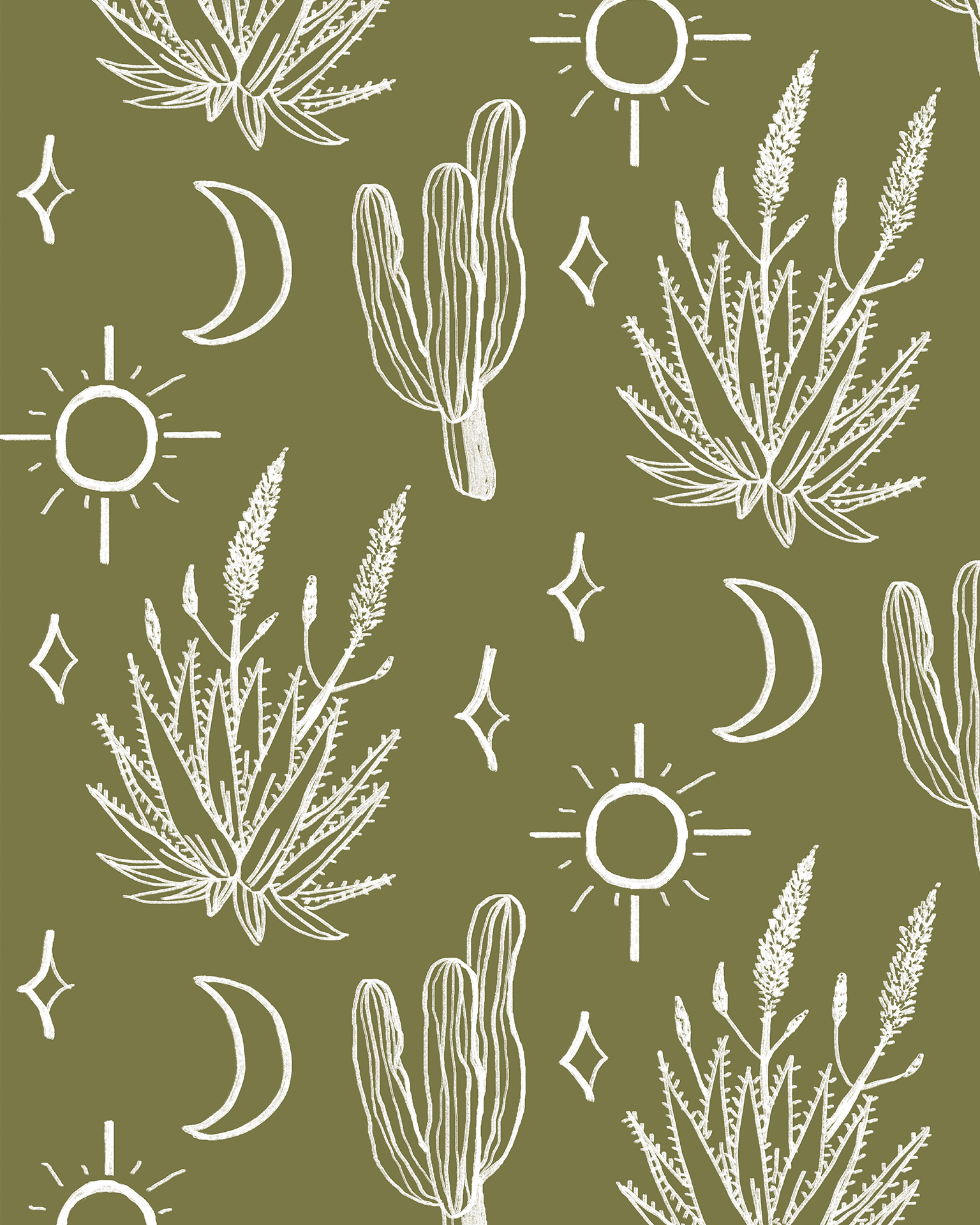 Desert Sky Wallpaper, large pattern, moss green and white - Tampa Home & Garden Store