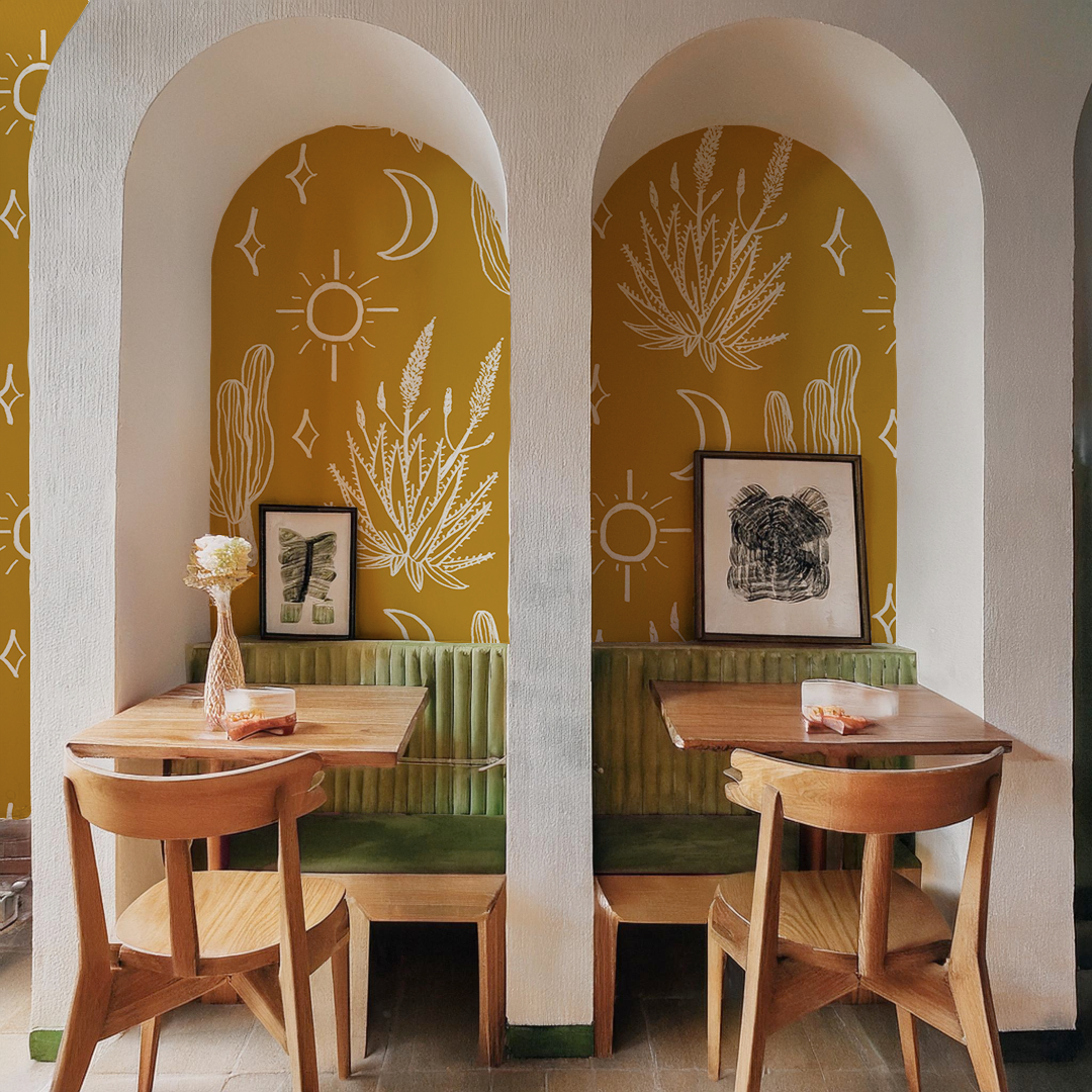 Desert Sky Wallpaper, large pattern, mustard and white - Tampa Home & Garden Store
