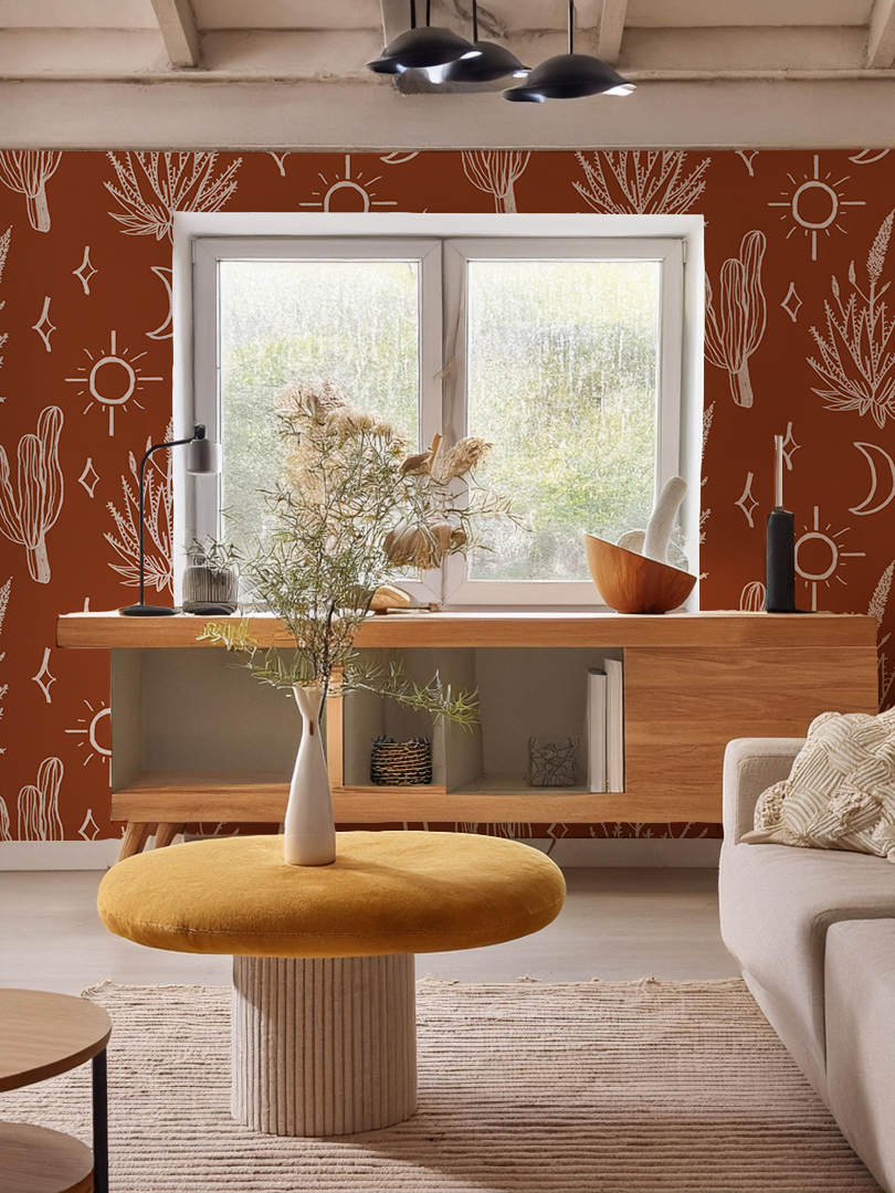 Desert Sky Wallpaper, large pattern, rust and white - Tampa Home & Garden Store